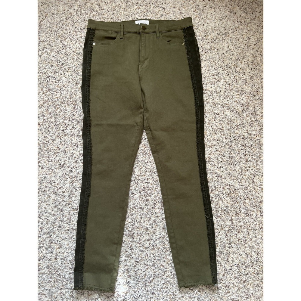 FRAME DENIM Le High Rise Skinny Jeans‎ Military Striped Sides Raw Hem Sz 31 NWOT